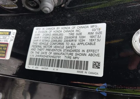 2019 Honda Cr-V Ex-L from USA, damaged, VIN 2HKRW2H87KH622791
